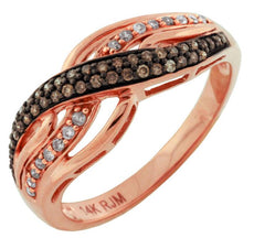 .26CT WHITE & MOCHA DIAMOND 14KT ROSE GOLD MULTI ROW CRISS CROSS INFINITY RING