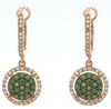 .74CT WHITE & GREEN DIAMOND 14KT ROSE GOLD FLOWER HALO CLIP ON HANGING EARRINGS