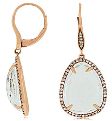 4.44CT DIAMOND & AAA WHITE TOPAZ 14KT ROSE GOLD TEAR DROP HALO HANGING EARRINGS
