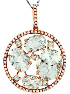 6.4CT DIAMOND & AAA WHITE TOPAZ 14KT ROSE GOLD OVAL & ROUND CIRCULAR FUN PENDANT