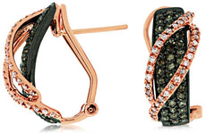 ESTATE .86CT WHITE & MOCHA DIAMOND 14KT ROSE GOLD LEAF CLIP ON HANGING EARRINGS