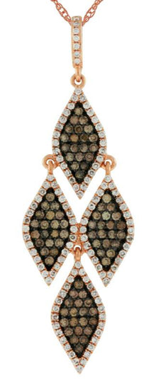 1.04CT WHITE & CHOCOLATE FANCY DIAMOND 14K ROSE GOLD CLUSTER CHANDELIER PENDANT