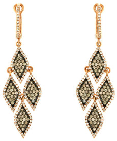 1.55CT WHITE & CHOCOLATE FANCY DIAMOND 14K ROSE GOLD CHANDELIER HANGING EARRINGS