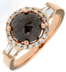 2.05CT WHITE & CHOCOLATE FANCY DIAMOND 14KT ROSE GOLD ROUND HALO ENGAGEMENT RING