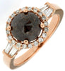 2.05CT WHITE & CHOCOLATE FANCY DIAMOND 14KT ROSE GOLD ROUND HALO ENGAGEMENT RING