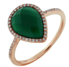 .15CT DIAMOND & AAA GREEN AGATE 14KT ROSE GOLD PEAR SHAPE & ROUND HALO FUN RING