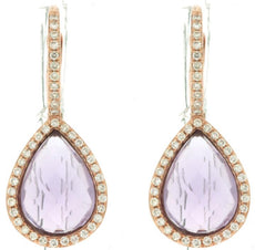 ESTATE 3.67CT DIAMOND & AAA AMETHYST 14K ROSE GOLD 3D TEAR DROP HANGING EARRINGS