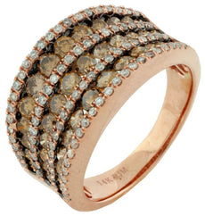 WIDE 2.04CT WHITE & MOCHA DIAMOND 14KT ROSE GOLD 3D MULTI ROW ANNIVERSARY RING