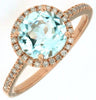 1.91CT DIAMOND & AAA AQUAMARINE 14KT ROSE GOLD ROUND HALO FRIENDSHIP LOVE RING