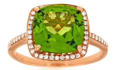 4.40CT DIAMOND & AAA PERIDOT 14KT ROSE GOLD CLASSIC SQUARE HALO ENGAGEMENT RING