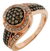 .75CT WHITE & MOCHA DIAMOND 14KT ROSE GOLD 3D CLUSTER FLOWER LOVE KNOT FUN RING