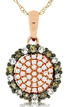 .38CT WHITE & CHOCOLATE FANCY DIAMOND 14KT ROSE GOLD CLUSTER FLOWER FUN PENDANT