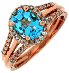 1.80CT DIAMOND & AAA BLUE TOPAZ 14KT ROSE GOLD 3D OVAL & ROUND ENGAGEMENT RING