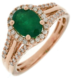1.40CT DIAMOND & AAA EMERALD 14KT ROSE GOLD 3D OVAL & ROUND HALO ENGAGEMENT RING