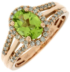 1.55CT DIAMOND & AAA PERIDOT 14KT ROSE GOLD 3D OVAL & ROUND HALO ENGAGEMENT RING