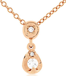 ESTATE .11CT DIAMOND 14KT ROSE GOLD 3D TEAR DROP CLASSIC LARIAT LOVE NECKLACE