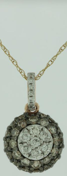 .68CT WHITE & CHOCOLATE FANCY DIAMOND 14KT ROSE GOLD 3D ROUND FLOATING PENDANT