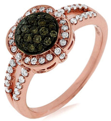.48CT WHITE & CHOCOLATE FANCY DIAMOND 14KT ROSE GOLD 3D CLUSTER DOME FLOWER RING