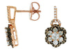 ESTATE 1.03CT WHITE & MOCHA DIAMOND 14KT ROSE GOLD FLOWER HALO HANGING EARRINGS