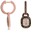 1.05CT WHITE & MOCHA DIAMOND 14K ROSE GOLD SQUARE HALO FILIGREE HANGING EARRINGS
