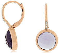 7.04CT DIAMOND & AAA AMETHYST 14KT ROSE GOLD 3D ROUND LEVERBACK HANGING EARRINGS