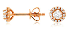 ESTATE .25CT DIAMOND 14KT ROSE GOLD 3D CLASSIC SOLITAIRE HALO STUD EARRINGS