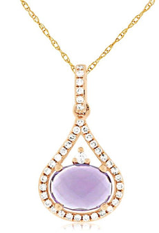 1.28CT DIAMOND & AAA AMETHYST 14KT ROSE GOLD OVAL & ROUND TEAR DROP LOVE PENDANT