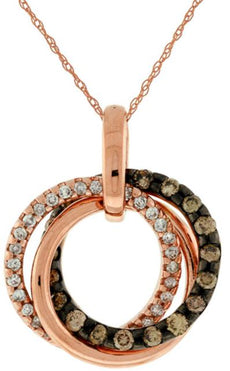 .50CT WHITE & MOCHA DIAMOND 14KT ROSE GOLD 3D TRINITY LOVE KNOT FLOATING PENDANT