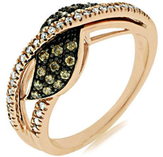 .40CT WHITE & CHOCOLATE FANCY DIAMOND 14KT ROSE GOLD 3D LEAF INFINITY LOVE RING