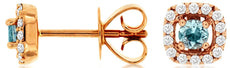 .48CT DIAMOND & AAA AQUAMARINE 14KT ROSE GOLD 3D ROUND HALO SQUARE STUD EARRINGS