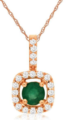.42CT DIAMOND & AAA EMERALD 14KT ROSE GOLD 3D ROUND HALO SQUARE FLOATING PENDANT