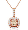 .34CT DIAMOND & AAA MORGANITE 14KT ROSE GOLD ROUND HALO SQUARE FLOATING PENDANT