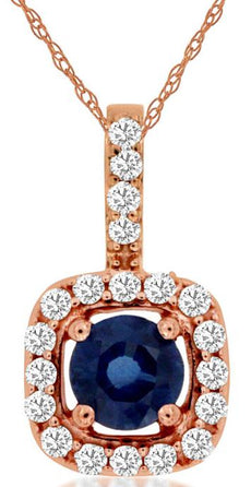 .49CT DIAMOND & AAA SAPPHIRE 14K ROSE GOLD 3D ROUND HALO SQUARE FLOATING PENDANT
