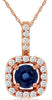 .49CT DIAMOND & AAA SAPPHIRE 14K ROSE GOLD 3D ROUND HALO SQUARE FLOATING PENDANT