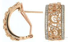 ESTATE WIDE .60CT DIAMOND 14KT ROSE GOLD OPEN FILIGREE CLIP ON HANGING EARRINGS
