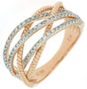 WIDE .32CT DIAMOND 14KT WHITE & ROSE GOLD 3D MULTI ROW CRISS CROSS INFINITY RING
