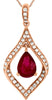 .92CT DIAMOND & AAA RUBY 14KT ROSE GOLD PEAR SHAPE & ROUND LEAF FLOATING PENDANT