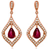 1.19CT DIAMOND & AAA RUBY 14KT ROSE GOLD 3D PEAR SHAPE & ROUND HANGING EARRINGS