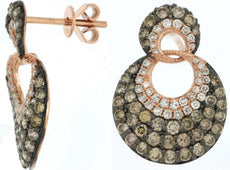 1.95CT WHITE & MOCHA DIAMOND 14KT ROSE GOLD MULTI ROW CIRCULAR HANGING EARRINGS