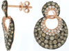 1.95CT WHITE & MOCHA DIAMOND 14KT ROSE GOLD MULTI ROW CIRCULAR HANGING EARRINGS