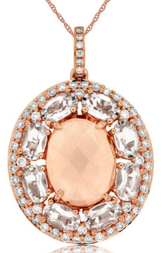 4.5CT DIAMOND & AAA MORGANITE 14KT ROSE GOLD 3D OVAL & ROUND FLOATING PENDANT