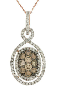 .79CT WHITE & CHOCOLATE FANCY DIAMOND 14KT ROSE GOLD CLUSTER FLOWER LOVE PENDANT