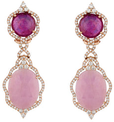 ESTATE 37.50CT DIAMOND & AAA PINK FANCY SAPPHIRE 14KT ROSE GOLD HANGING EARRINGS