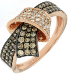 .75CT WHITE & MOCHA DIAMOND 14KT ROSE GOLD 3D MULTI ROW LOVE KNOT BOW FUN RING