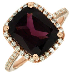 5.20CT DIAMOND & AAA RHODOLITE 14KT ROSE GOLD 3D CUSHION & ROUND HALO FUN RING