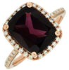 5.20CT DIAMOND & AAA RHODOLITE 14KT ROSE GOLD 3D CUSHION & ROUND HALO FUN RING
