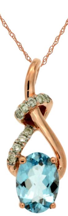 .76CT DIAMOND & AAA AQUAMARINE 14KT ROSE GOLD 3D OVAL & ROUND LOVE KNOT PENDANT