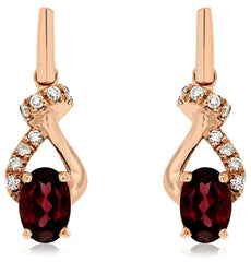 1.30CT DIAMOND & AAA RHODOLITE 14KT ROSE GOLD 3D OVAL & ROUND HANGING EARRINGS