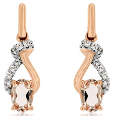 .90CT DIAMOND & AAA MORGANITE 14KT ROSE GOLD 3D OVAL TEAR DROP HANGING EARRINGS