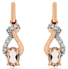 .90CT DIAMOND & AAA MORGANITE 14KT ROSE GOLD 3D OVAL TEAR DROP HANGING EARRINGS